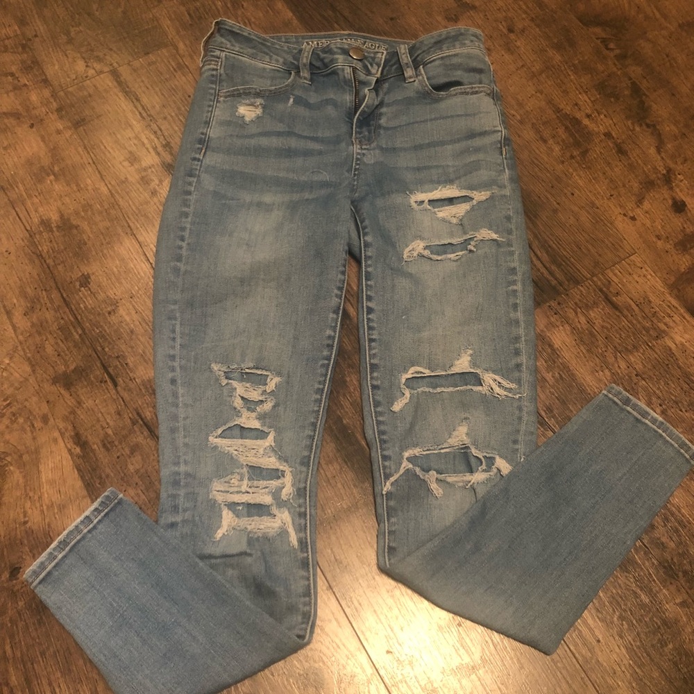 AE super stretch distressed skinny jeans